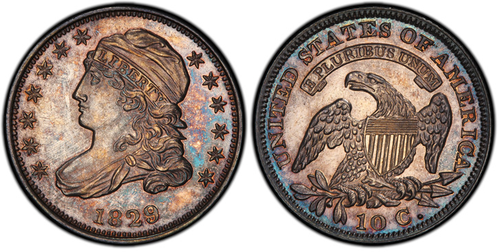 1829 Capped Bust Dime. JR-4. Small 10C. MS-66 (PCGS).